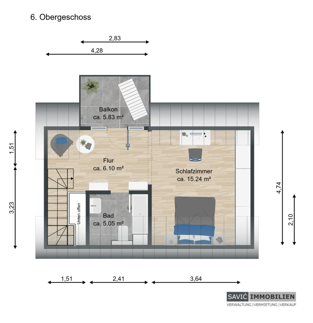 Grundriss Whg. 6.OG li WE 15