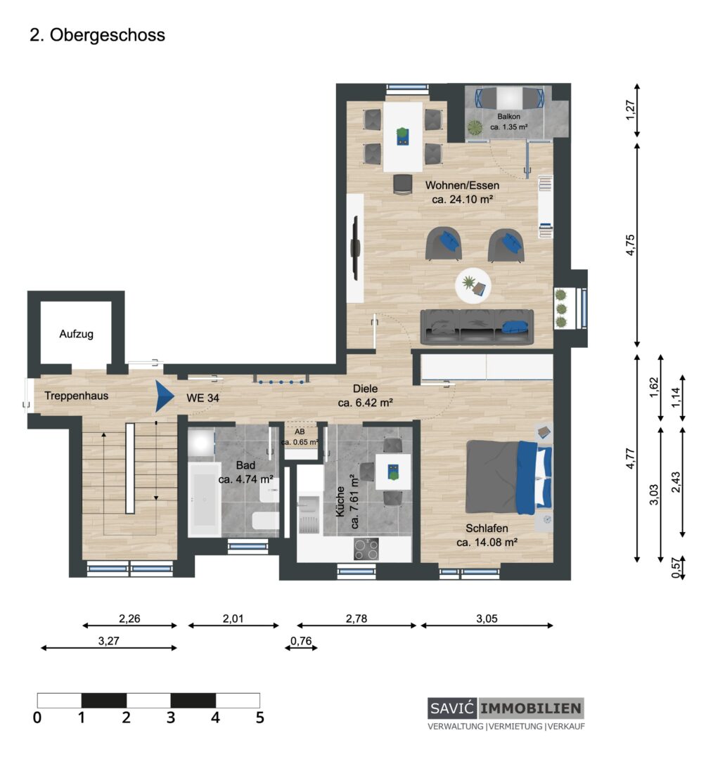 Grundriss ETW 2.OG re WE 34