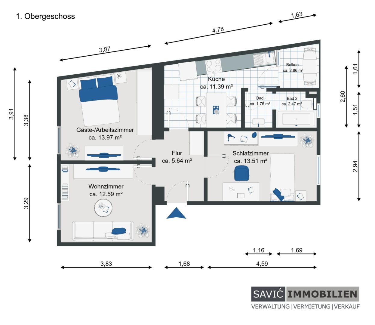 Grundriss Whg. 1.OG li